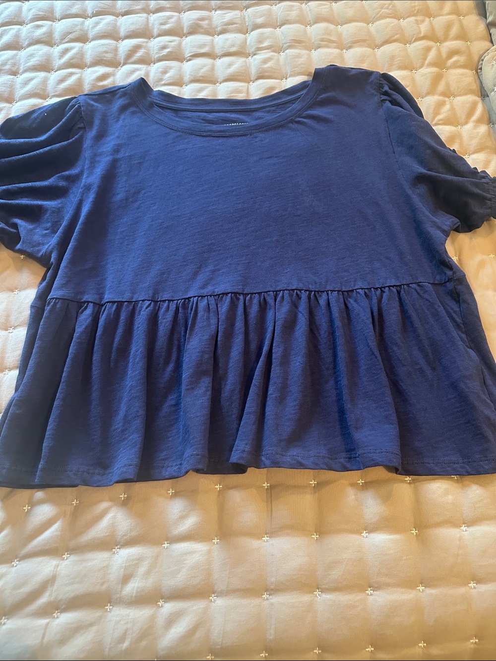 Anthropologie Navy Peplum Short Sleeve Top